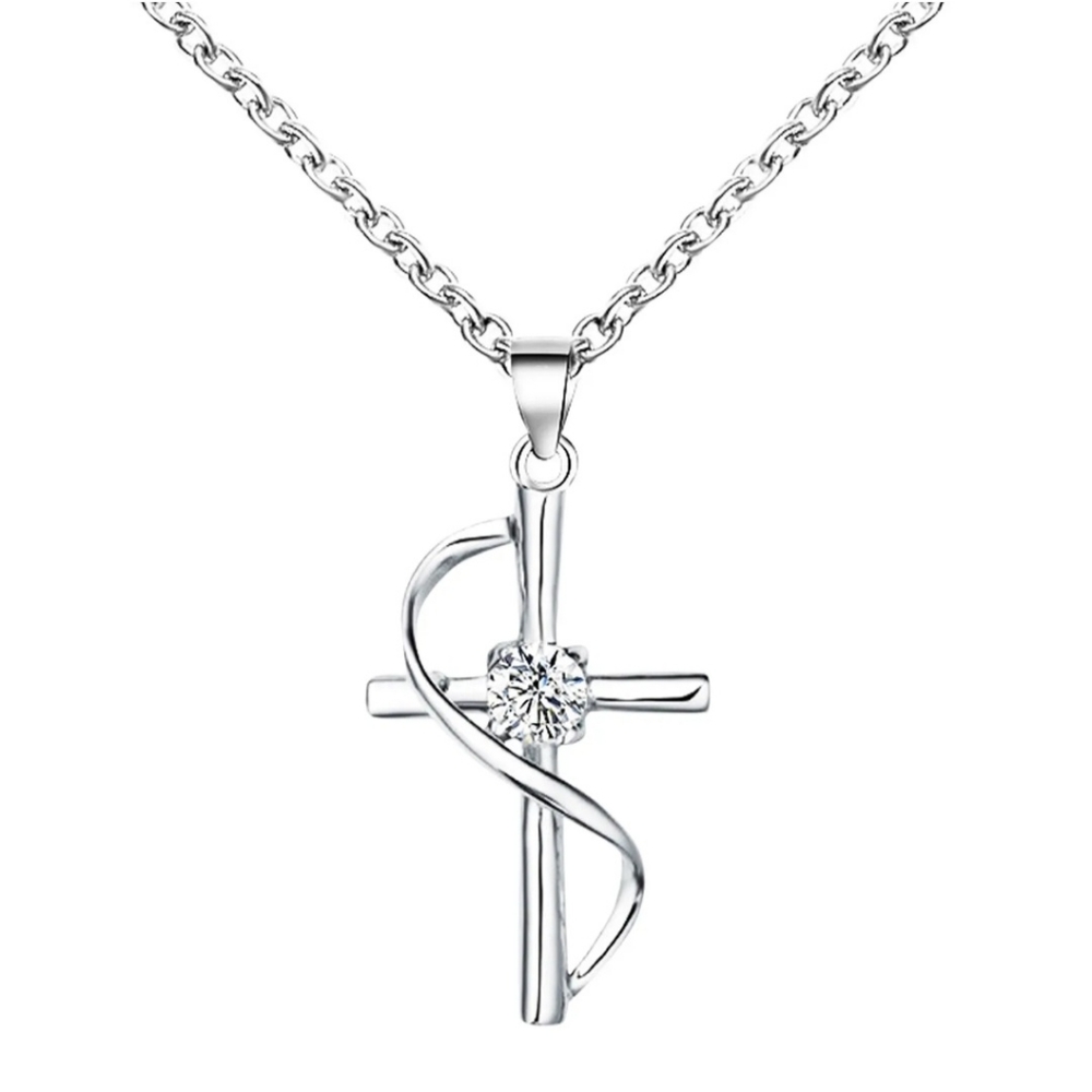 Silver Cross Rhinestone Crystal Jesus Crucifix Pendant Adjustable Chain Necklace
